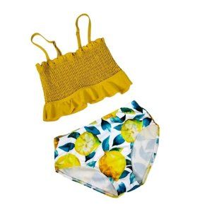 Kabin Girl's Lemon Print Smocked Top Bikini Swimsuit Yellow Size 12-14 Years